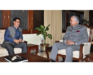 The Governor of Arunachal Pradesh Lt. Gen. (Retd) Nirbhay Sharma and the Union Minister of State for Home Affairs Shri Kiren Rijiju at Raj Bhawan, Itanagar on 4th July 2014.